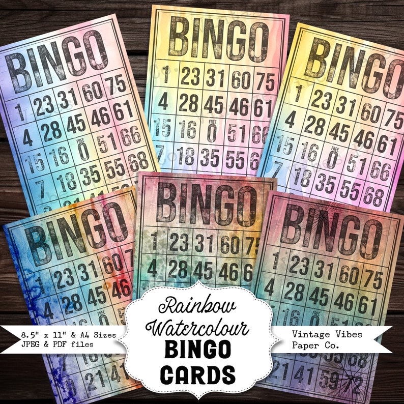 Junk Journal Ephemera Watercolour Grunge Bingo Cards, Printable Journal ...