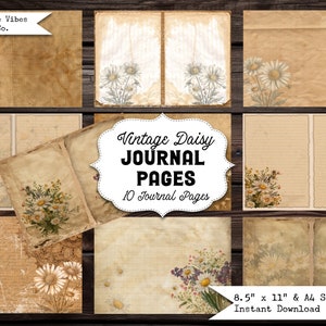 Junk journal papers Daisy, junk journalling vintage daisies digital papers, junk journal kit, junk journal pages, floral grunge journal