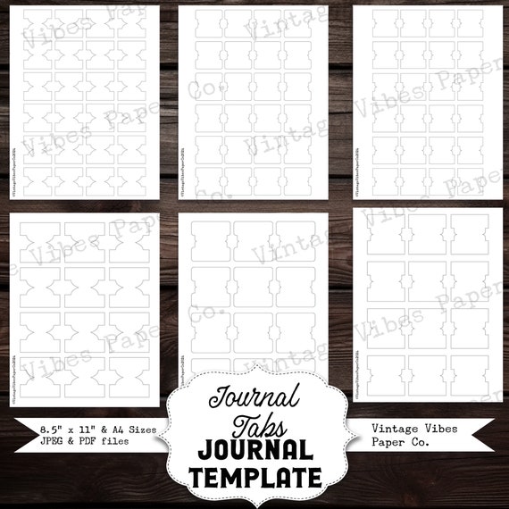 Junk journal printable Journal tab templates, print on your own papers, digital kit instant download, printable journal dark & feint lines