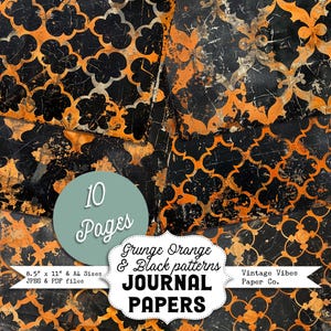 Grunge dark black and orange gothic patterns Halloween junk journal printable paper, grungy collage background paper for gothic junk journal