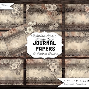 junk journal papers Victorian grunge lace, floral lace junk journal digital background pages kit,grungy background texture mixed media paper