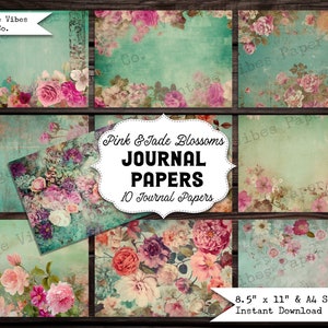Junk Journal vintage floral papers A4 & US letter size, Scrapbooking flower digital paper, junk journalling printable papers shabby shic