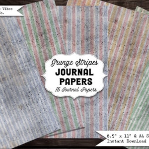 Paquet de papier numérique de journal indésirable à rayures grunge, papier imprimable bois texturé rayures pastel grunge, format de papier A4 et US, journal numérique indésirable