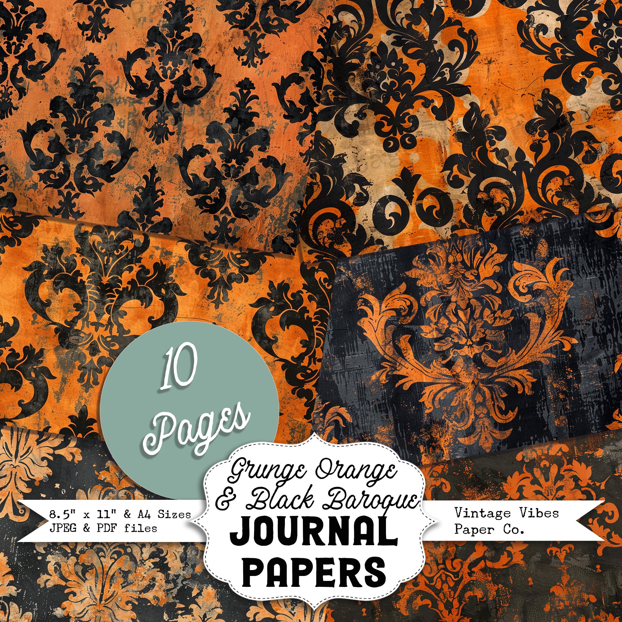 Grunge Orange & Black Baroque Halloween Junk Journal Printable Papers ...