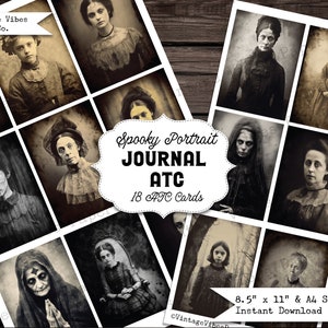 Junk Journal Cartões ATC Retratos assustadores, fotos antigas, fotos assustadoras, pacote de coisas efêmeras para impressão, coisas efêmeras digitais para o Halloween Junk Journal