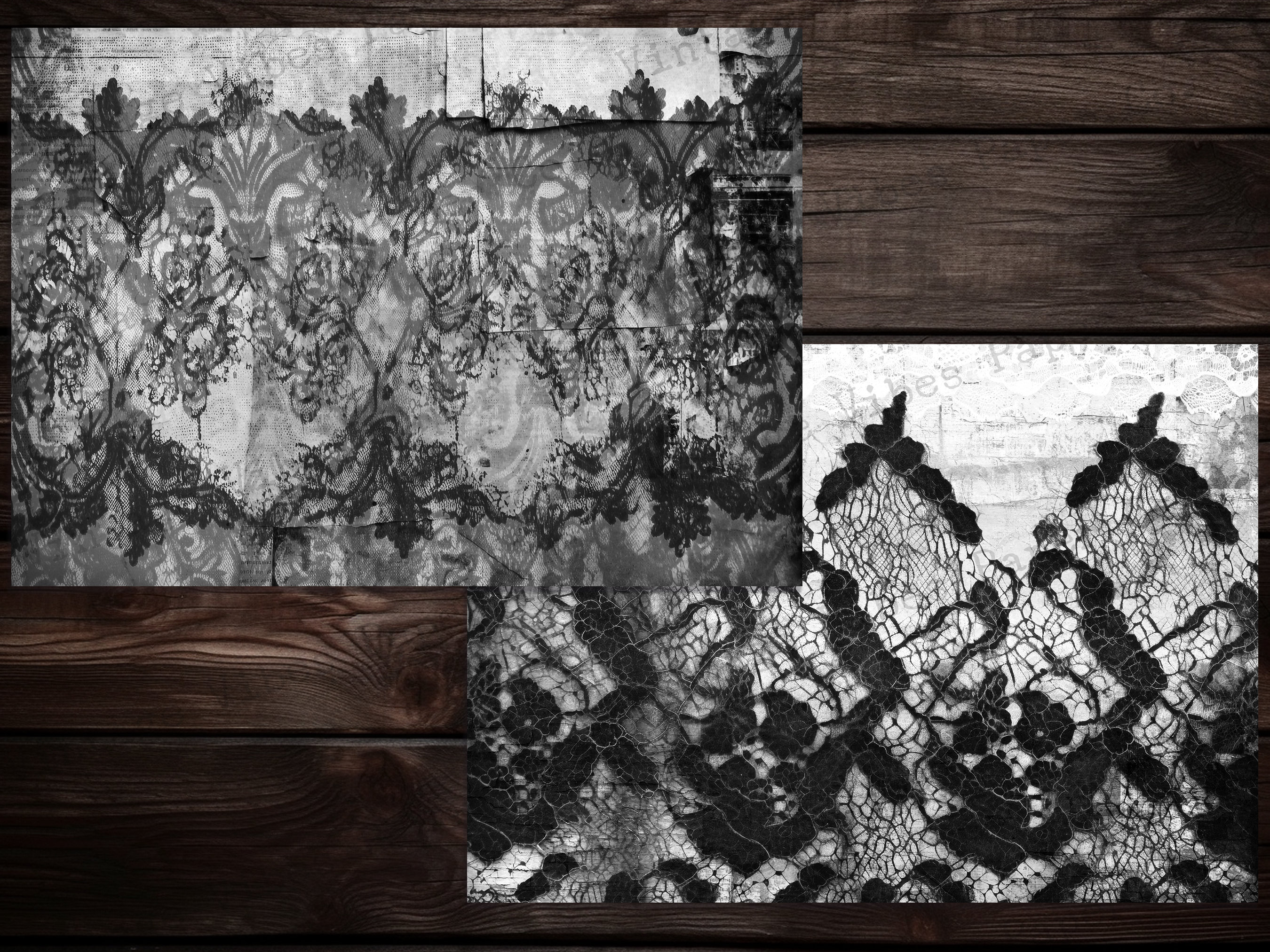 Junk Journal Papers Black and White Grunge Lace, Digital Pages for Junk ...