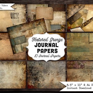 Grungy Junk Journal background papers, grunge junk journal scrapbooking papers, vintage grunge textured digital paper kit for vintage style