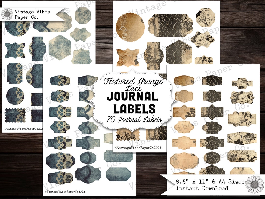 Junk Journal Labels, Textured Grunge Lace Vintage Label Ephemera for ...