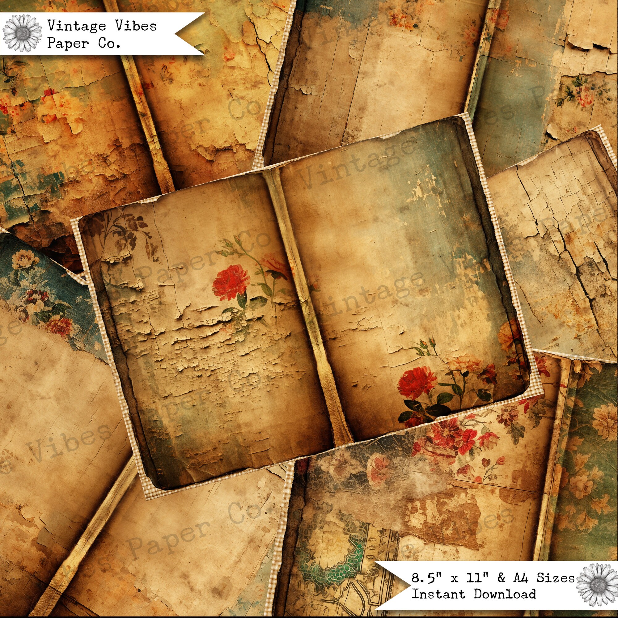 Junk Journal Pages Grunge Wall Texture, Printable Junk Journal Paper ...