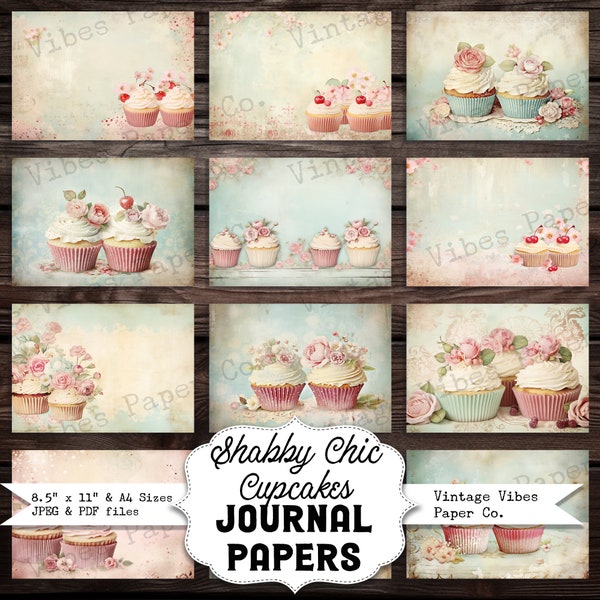 shabby chic cupcakes vintage style printable junk journal papers, instant download digital paper pack for junk journals, scrapbooking & more