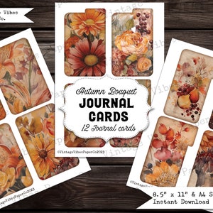 Tarjetas de diario basura de otoño, kit de efímera digital imprimible de diario basura de otoño, tarjetas de diario temáticas de otoño, 12 tarjetas de efímera de diario basura