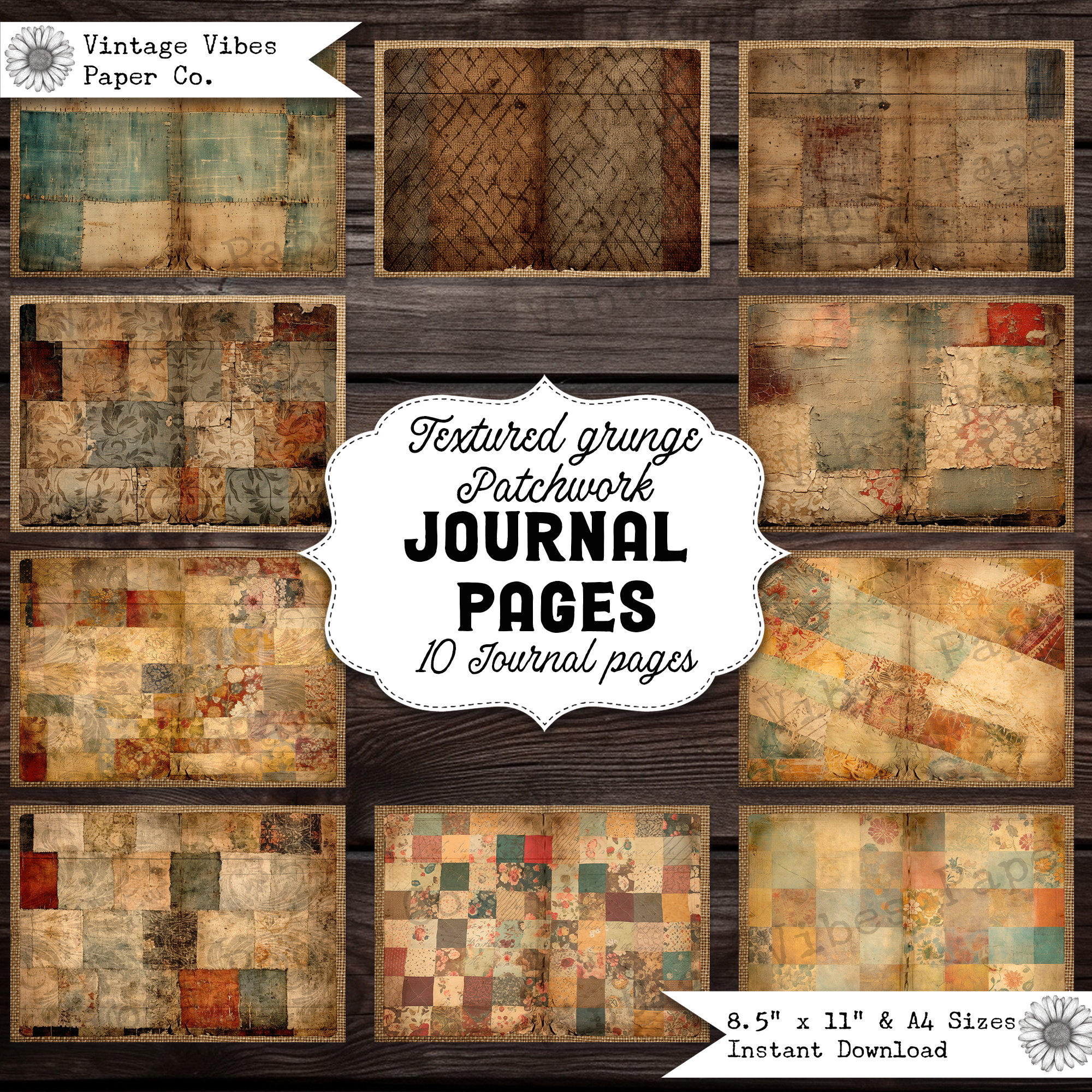 Junk Journal Papers Vintage Textured Grunge Patchwork, Grunge Fabric ...