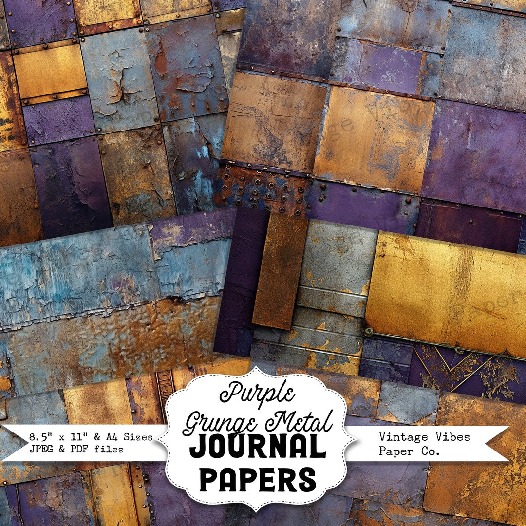 Junk Journal Printable Papers Grunge Purple Metal, Distress Mixed Media ...