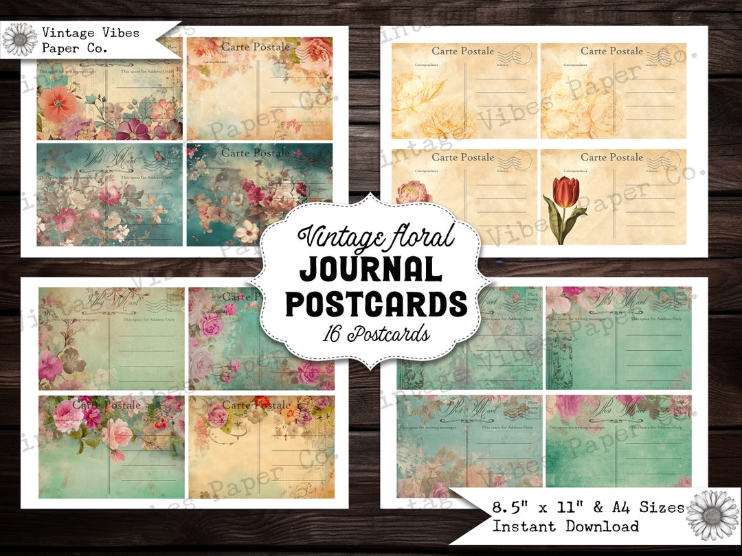 Junk Journal Ephemera Vintage Floral Postcards, Digital Ephemera Cards ...