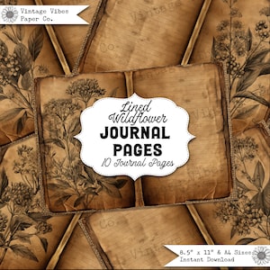 Junk journal pages Vintage lined botanical, floral printable junk journal paper kit, digital instant download, neutral flower papers