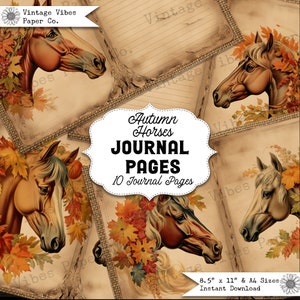 Pages imprimables de journal indésirable Chevaux d'automne, kit papier pour journal indésirable automne, 10 pages idéales pour journal indésirable automne, kit papier numérique
