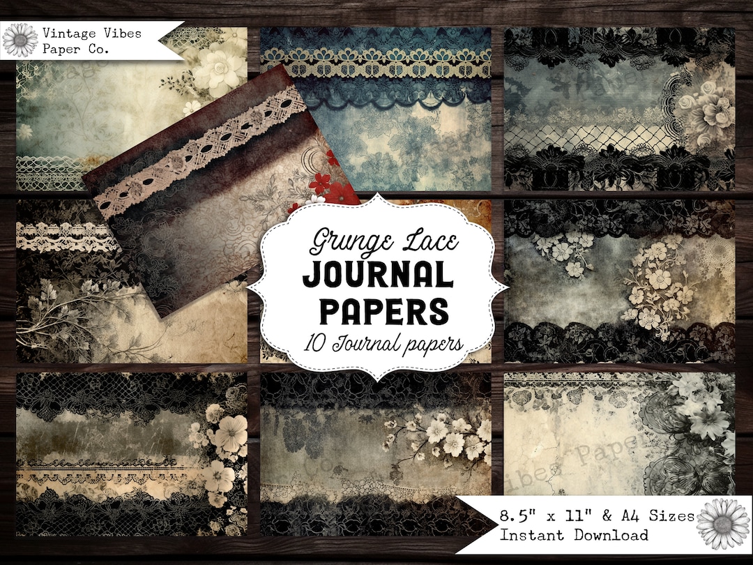Gothic Grunge Lace Junk Journal Papers, Vintage Lace Grungy Textured ...