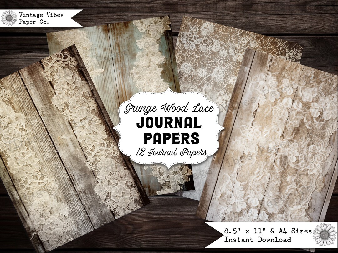 Junk Journal Grunge Papers, Grungy Wood Lace Textured Distressed Pages ...