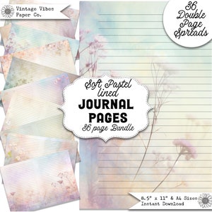 Pastell linierte Junk Journal Schreibseiten, liniertes Junk Journal Papier, digitale linierte Papiere für Journal, blass gefärbtes Papier