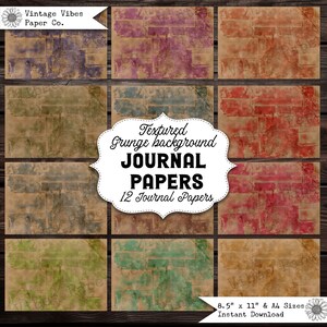 Junk journal papers, textured grunge background papers for junk journalling & mixed media, printable pages instant download, scrapbooking