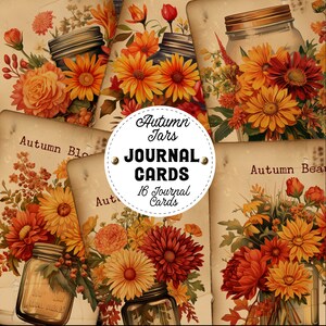 Vintage Junk Journal Karten, florale Einmachgläser perfekt für Junk Journals im Herbst, Vintage botanische Herbstjournalkarten