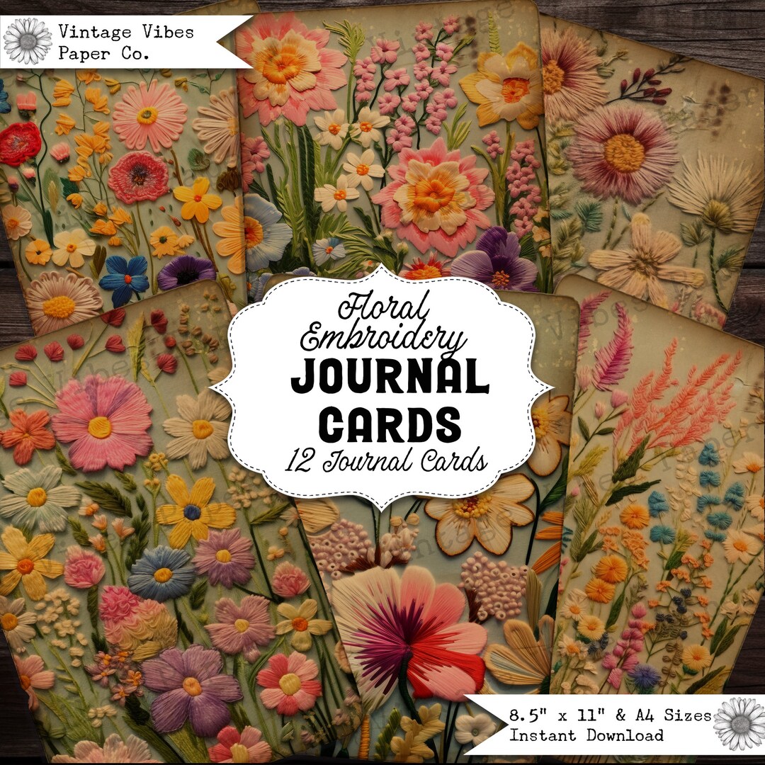 Junk Journal Ephemera Cards Vintage Style Embroidery Pattern, Digital ...
