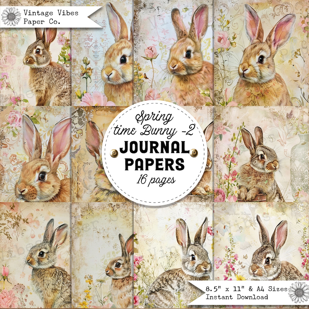 Spring Easter Bunny Junk Journal Paper Pack, Instant Download Printable ...