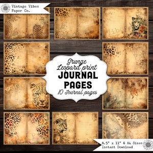 Junk Journal papers grunge leopard print diario neutro, pagine di Junk Journal safari con animali, kit di Junk Journal digitale istantaneo, 10 pagine