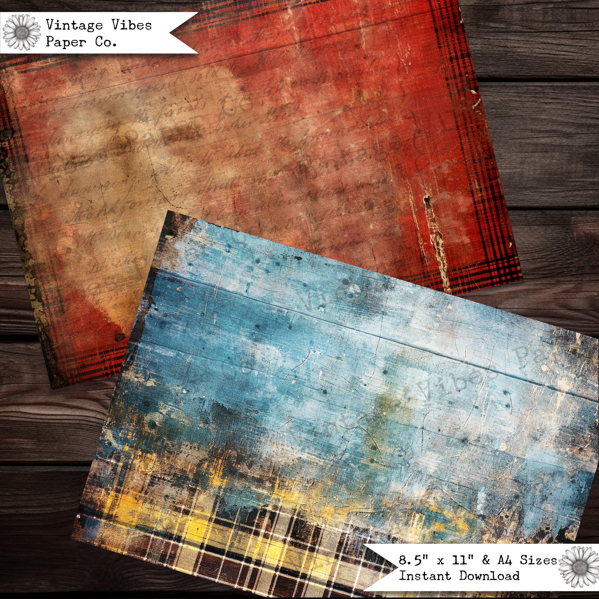 Junk Journal Papers Grunge Tartan, Rustic Grungy Plaid Patterned ...