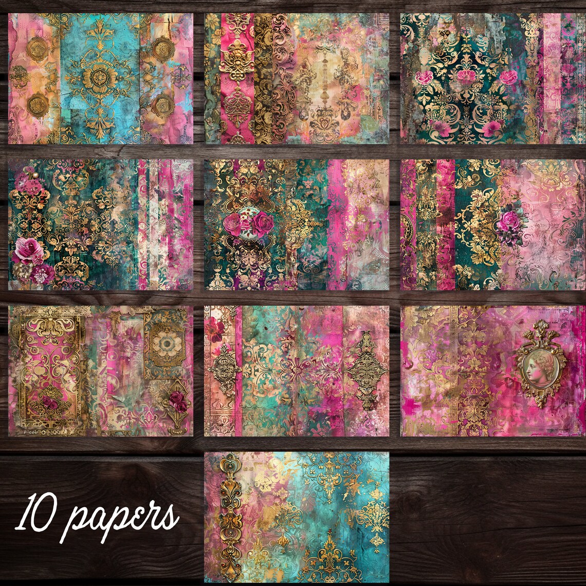 Junk Journal Printable Papers Grunge Baroque, Distress Mixed Media ...