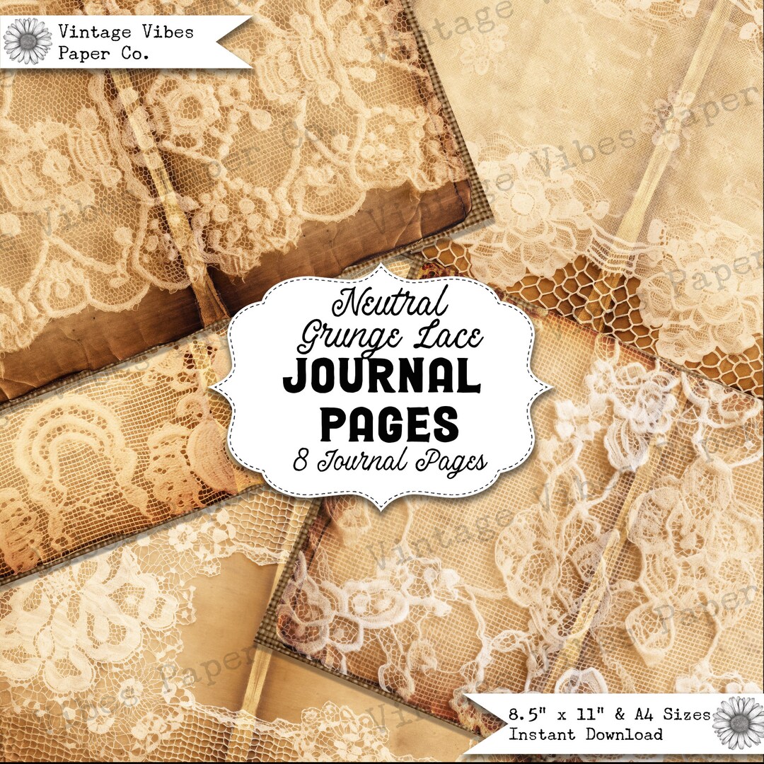 Junk Journal Papers Vintage Lace Neutral Journal, Grunge Lace Junk ...