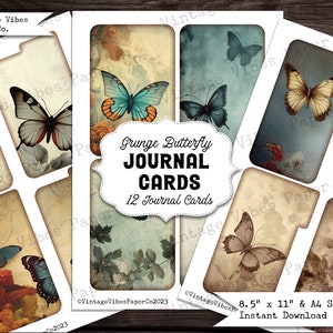 Junk journal cards grunge butterfly, vintage butterflies Junk journal ephemera, Vintage style junk journal cards, digital journal inserts