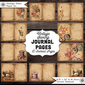 Junk journal pages Vintage sewing papers, floral sewing printable junk journal paper kit, digital instant download, neutral sewing papers
