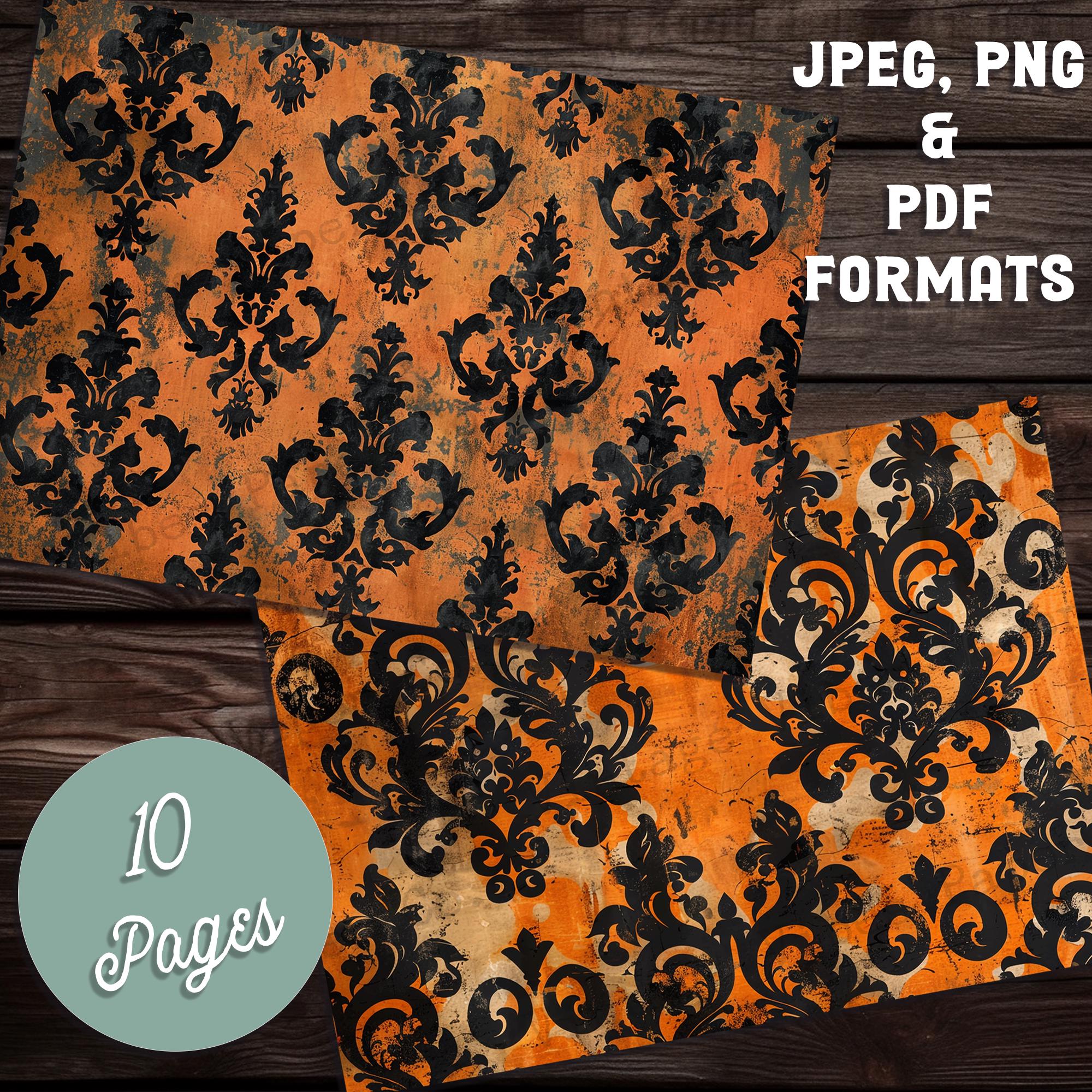 Grunge Orange & Black Baroque Halloween Junk Journal Printable Papers ...