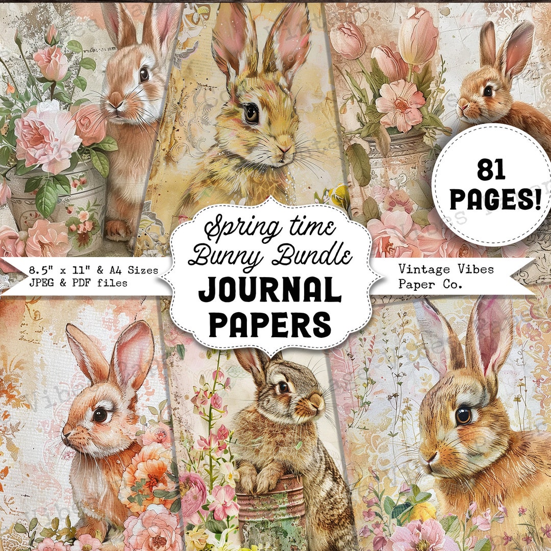 Junk Journal Kit Spring Easter Bunny, Shabby Vintage Easter Bunny ...