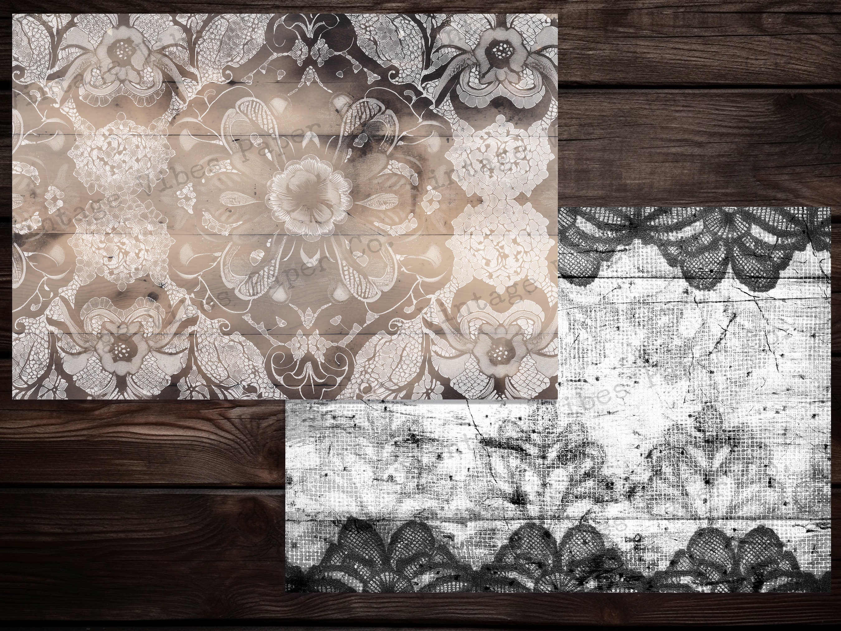 Junk Journal Papers Black and White Grunge Lace, Digital Pages for Junk ...