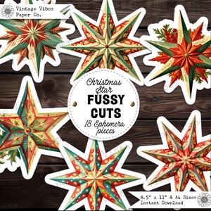 Weihnachtsstern wählerisch geschnittene Ephemera für junk Journals, 18 Collage Ausschnitte für Scrapbooking, Handwerk, digitale Ephemera Blätter druckbare Seite