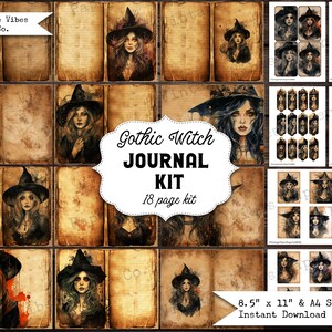 Kit de journal de bordel de sorcière gothique, journal numérique imprimable de cochonneries belles sorcières, pages de carnet de bordeluses, étiquettes de cartes de journal et halloween ATC