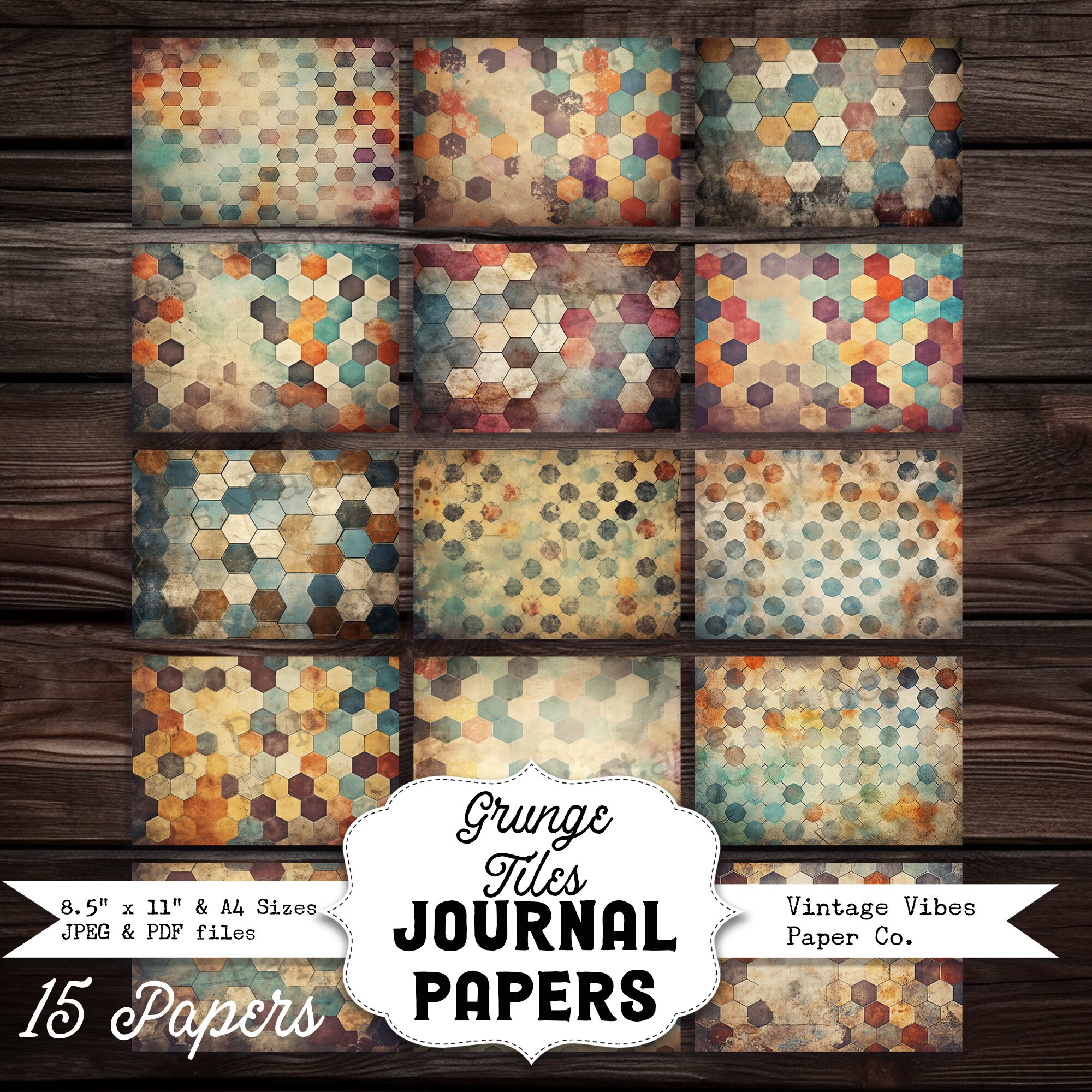 Grunge Tiles Junk Journal Digital Paper Pack, Instant Download ...