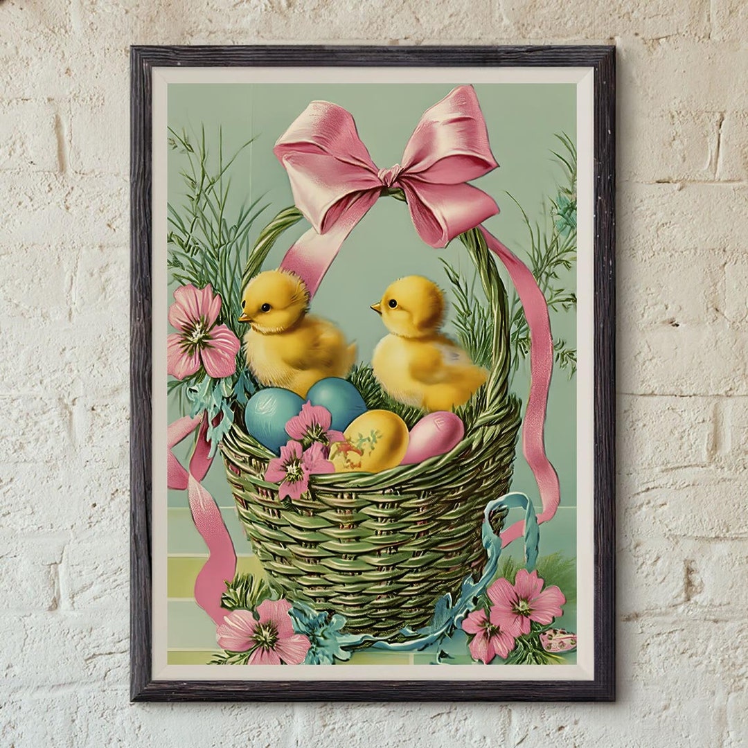 Retro Easter Spring Spring Easter Vintage Poster Canvas, Happy Easter Day Decor, Home Room ...