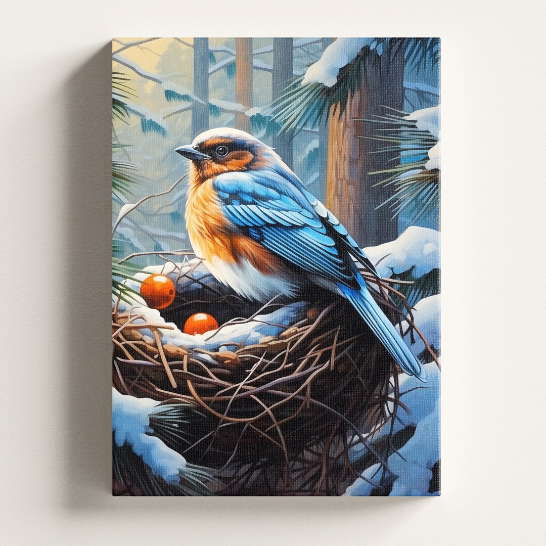 Christmas Decor Vintage Christmas Tree Bird Nest Art Snowy Rustic