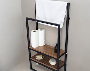 Handmade Towel Drying Rack, Free standing towel holder, Bathroom Towel Rack, Freestanding Towel Rack with 2 bars, Bathroom Decor