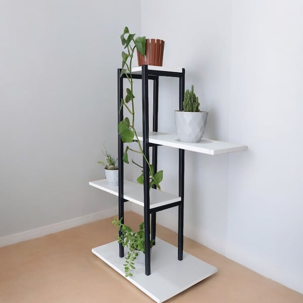 Handmade Metal Flower Shelf - Wood Plant Stand - Decorative Display Stand
