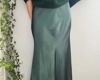 Made in Italy Silky Satin Maxi Midi Skirt in Emerald Green Colour. One Size.