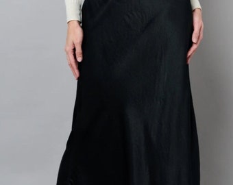 Made in Italy Silky Satin Maxi Midi Skirt in Black Colour. One Size.