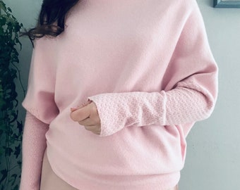 Made in Italy Women Soft Knit Asymmetric Jumper Sweater - Light Pink Colour.  One size 8-16