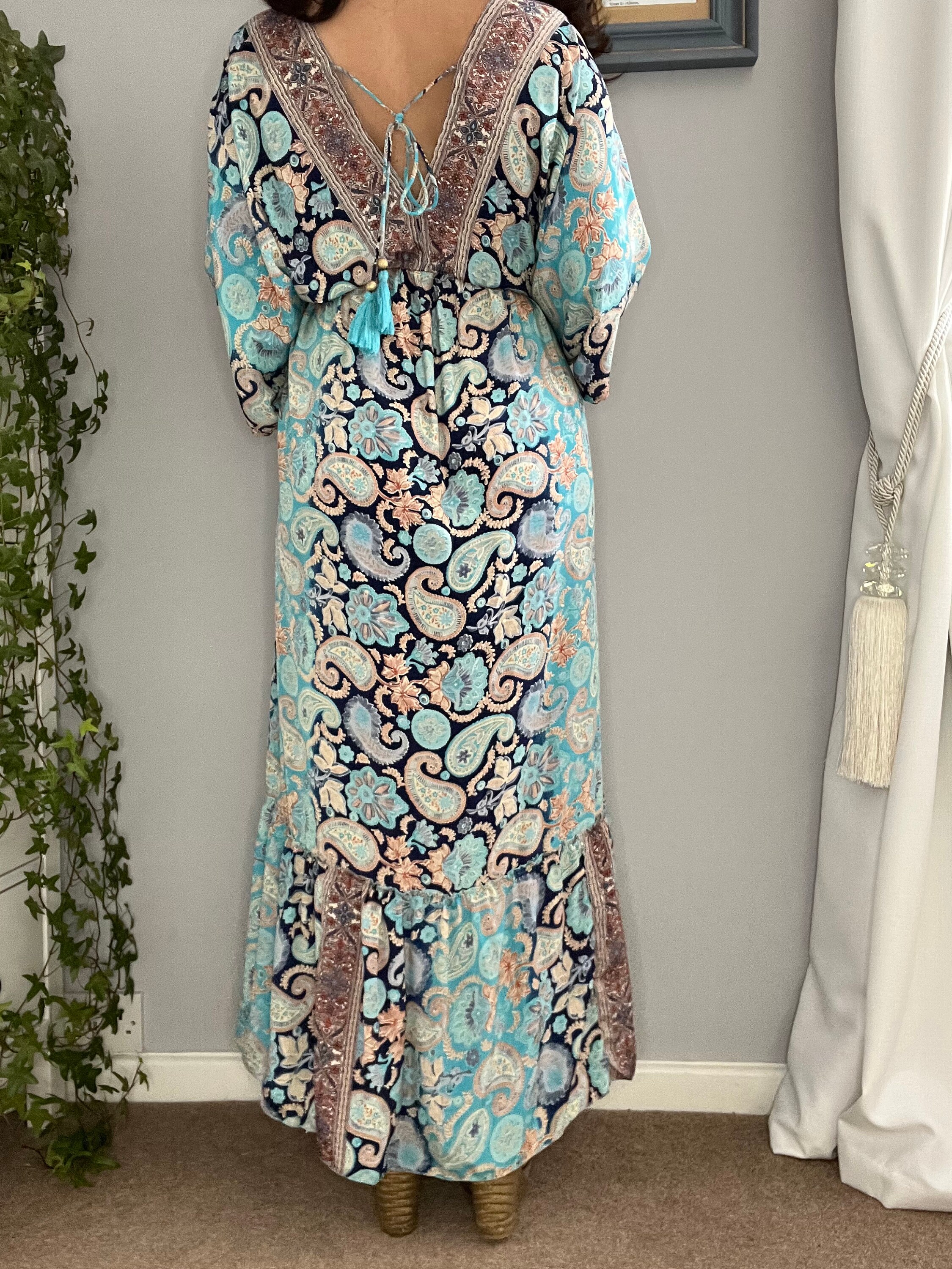 Women Vneck Summer Boho Maxi Dress Turquoise. One Size Etsy UK