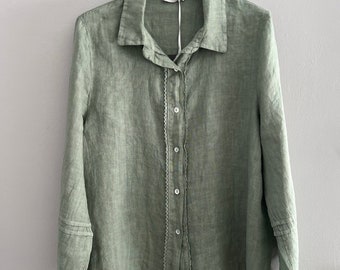 Ladies 100% Linen Button Shirt Blouse. Natural Pure Linen Blouse. Made in Italy. One size.