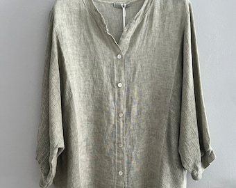 Ladies Linen Cotton Button Shirt Blouse. Made in Italy. One size.