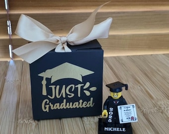 Lego like Graduation Mini Figurine approx. 4cm tall - Personalised & Gift Boxed
